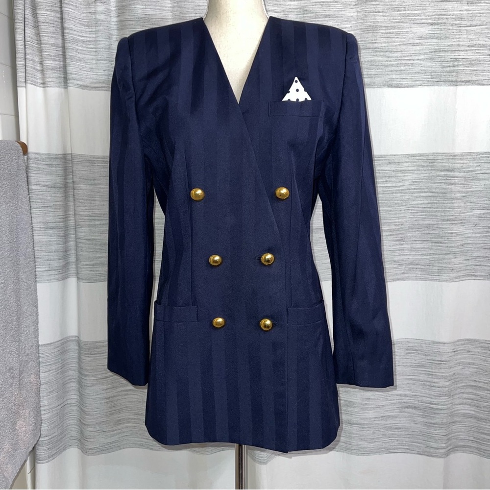 Vintage Worthington Navy Striped Blazer with Gold Buttons